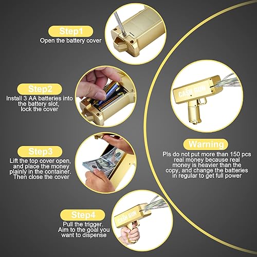 Miniatura 4 de PREZZY Pistola de dinero con 104 piezas de dinero de utilería pistola de dinero falsa juguete de dinero para hacer que sea lluvia ametralladora de