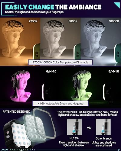 Miniatura 7 de IFOOTAGE Luz de video para cámara, luz de cámara inteligente RGBW portátil, control inteligente por aplicación18 efectos de