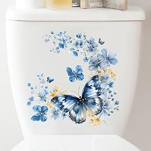 2 Sheets Blue Butterflies Flower Toilet Stickers Wall Art Decals