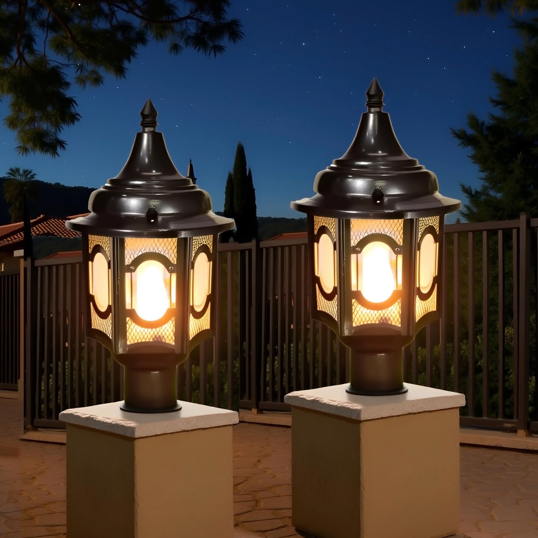 BrightLyt Gate Lamps for Main Gate, Outdoor Gate Lights Waterproof, Pillar gate Light, Farmhouse gate and Decorative Boundry Wall Lamps (Metal & Glass, GL26, Pack of 2)