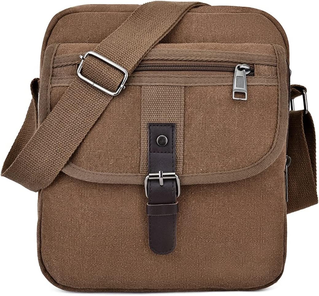 Pioiljdjb ショルダーバック カジュアルメンズキャンバスショルダーバッグレトロな男性メッセンジャーバッグシンプルな軽量の小さな旅行バッグ クロスボディバッグ男性 Color Brown New Arrival