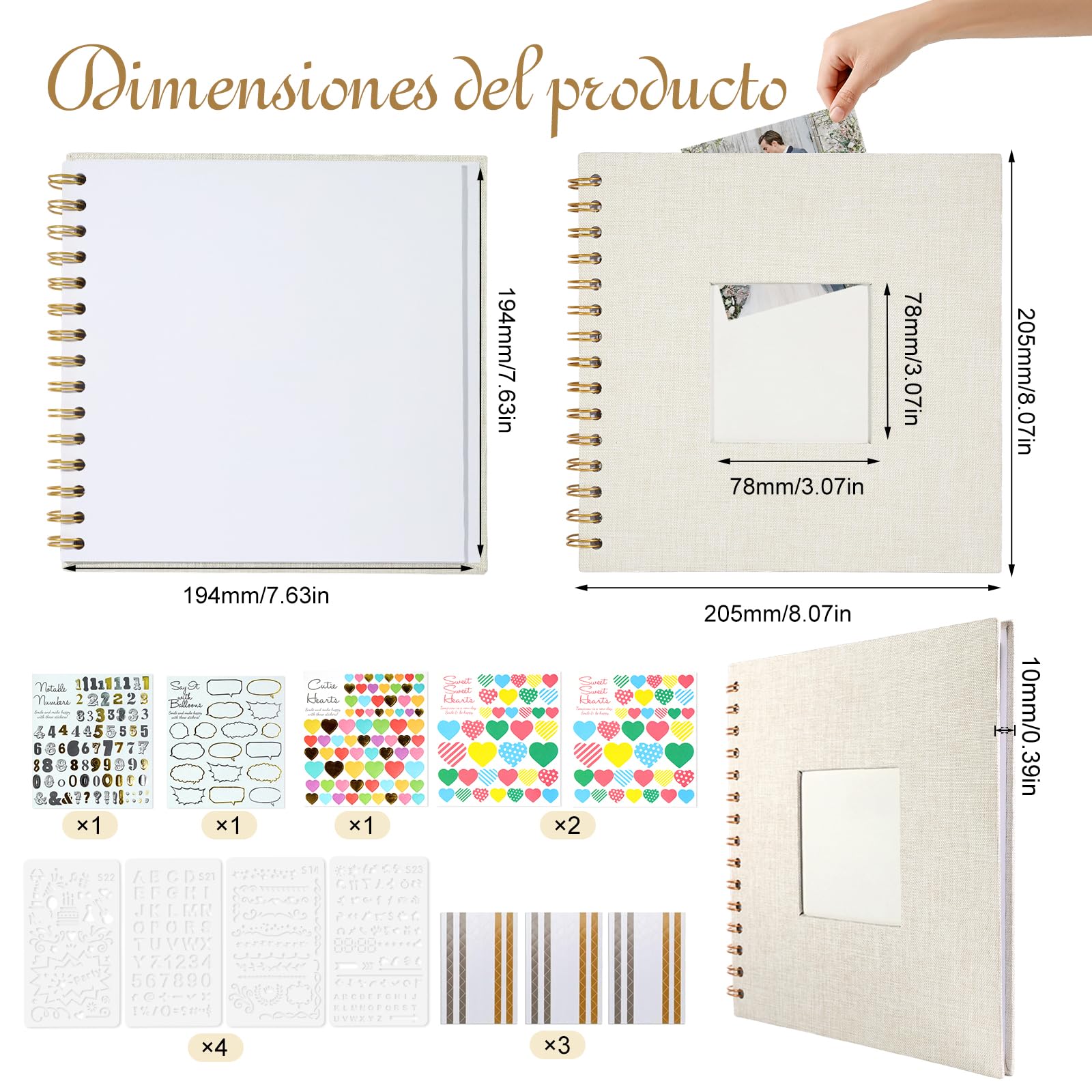 Álbum de Fotos 20,5x20,5 cm 20 Páginas Scrapbook para Personalizar