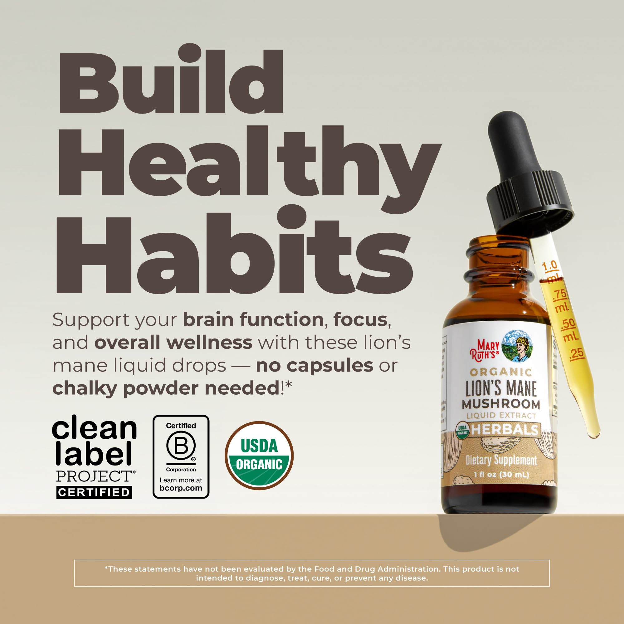 MARYRUTH'S Lions Mane Mushroom Supplement Liquid Drops 1 Fl Oz, Non-GMO — Amazon image 2