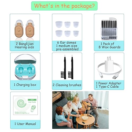 Miniatura 6 de Banglijian Audífonos recargables para adultos mayores, caja de carga de contacto magnético, mini amplificador de sonido, reducción de ruido y