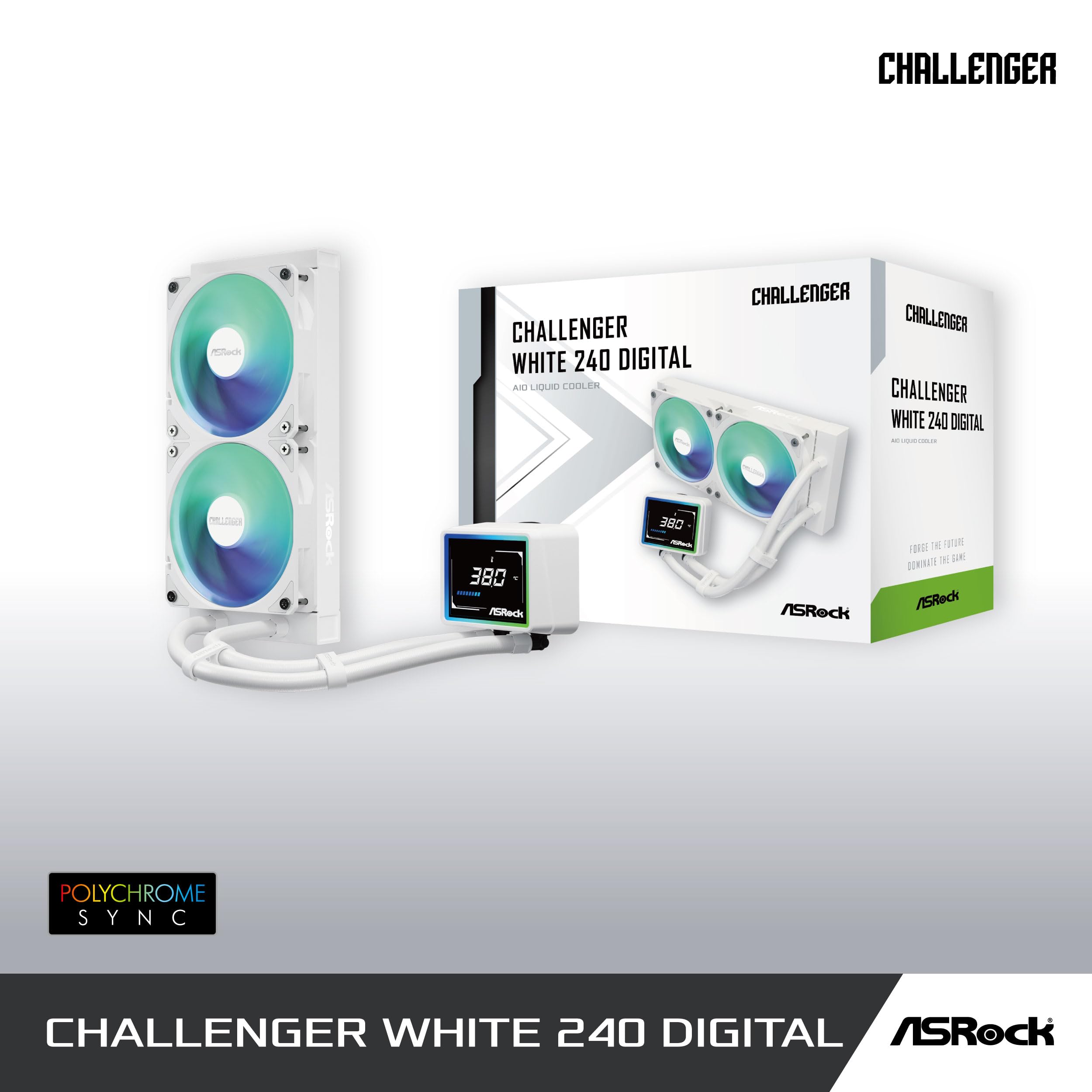 ASRock Challenger White 240 Digital AIO chłodzenie wodne, kompatybilne z AMD AM5/AM4 i Intel LGA1851/LGA1700, ARGB, 120 x 120 x 25,4 mm