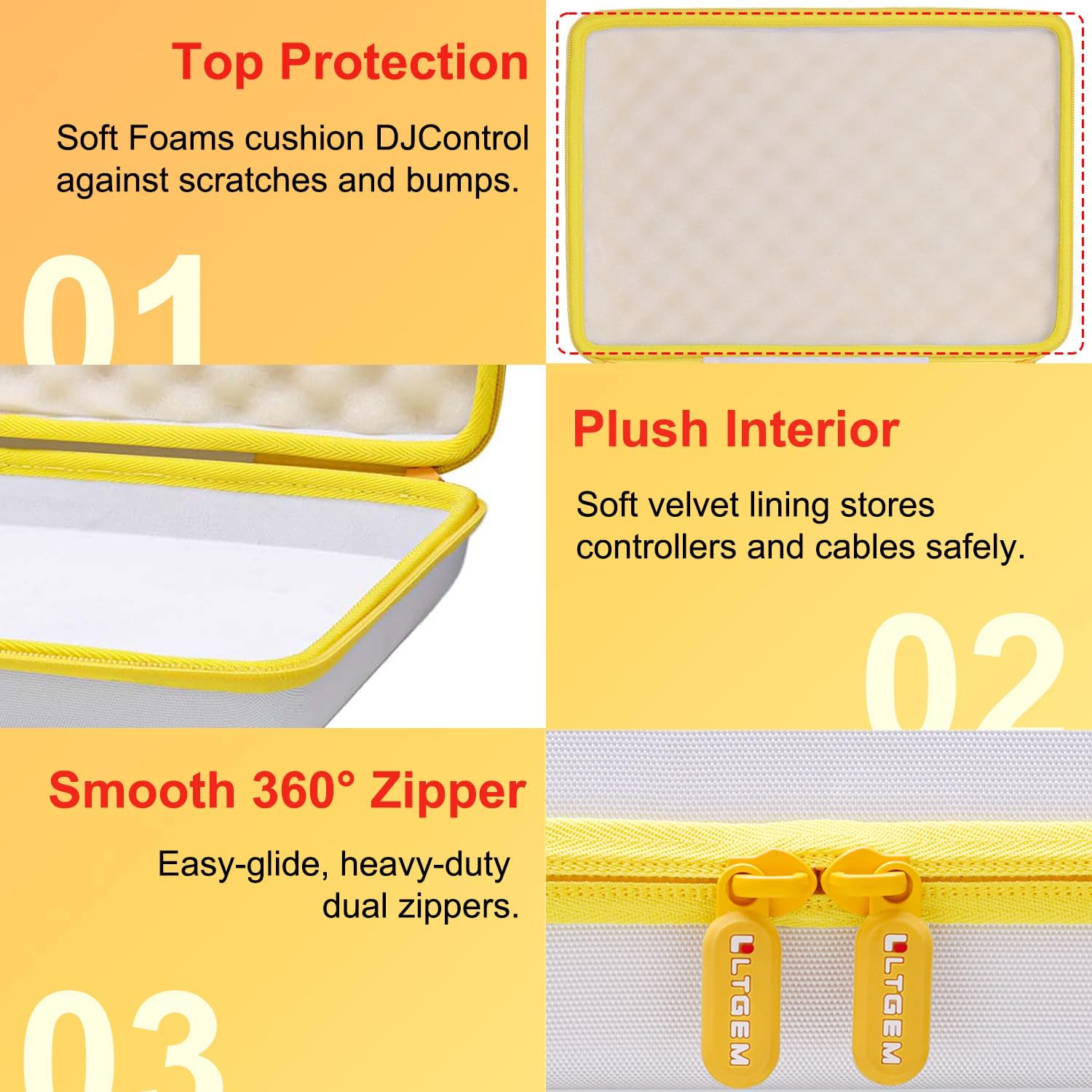 LTGEM DJ Controller Case Compatible with Hercules DJControl Mix Ultra Controller Mobile, White/Orange Edge, Case Only