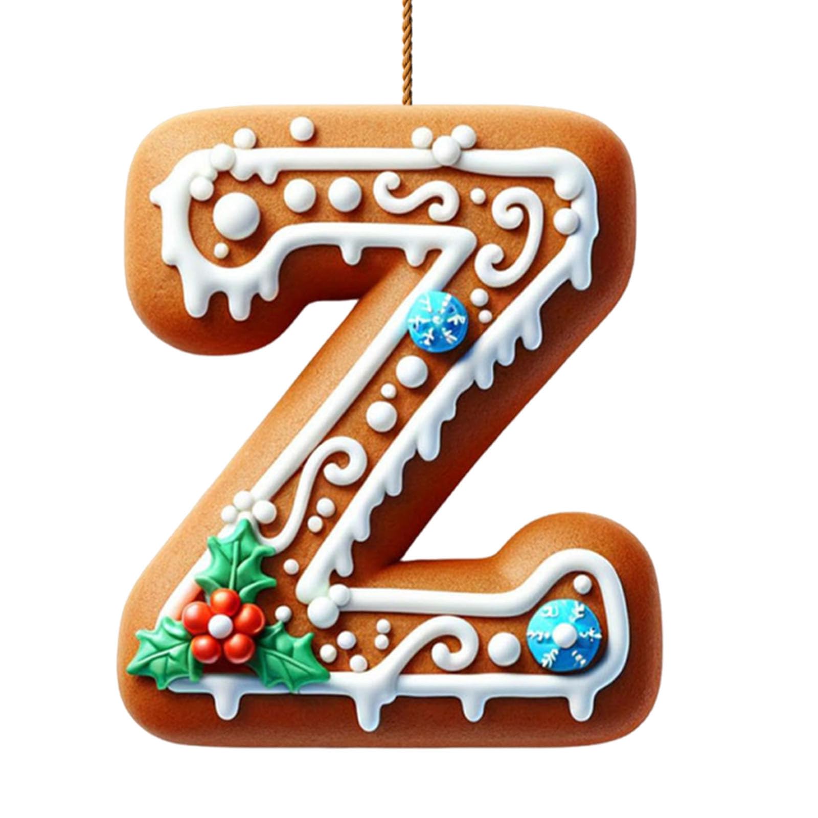 Gingerbread Alphabet Ornaments for Christmas Tree 26 Initial Candy Cane Letter Z Pendant with Berries Pattern Mini Monogram Hanging Decorations for