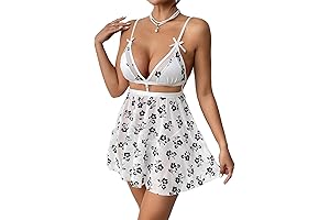 Open Gusset Lingerie for Women: Lace Babydoll Mesh Nightgown V Neck Teddy Open Back