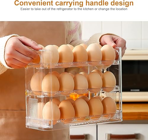 Miniatura 3 de Beveetio Soporte para huevos abatible para refrigerador, contenedor de almacenamiento de huevos de acrílico transparente para puerta lateral del