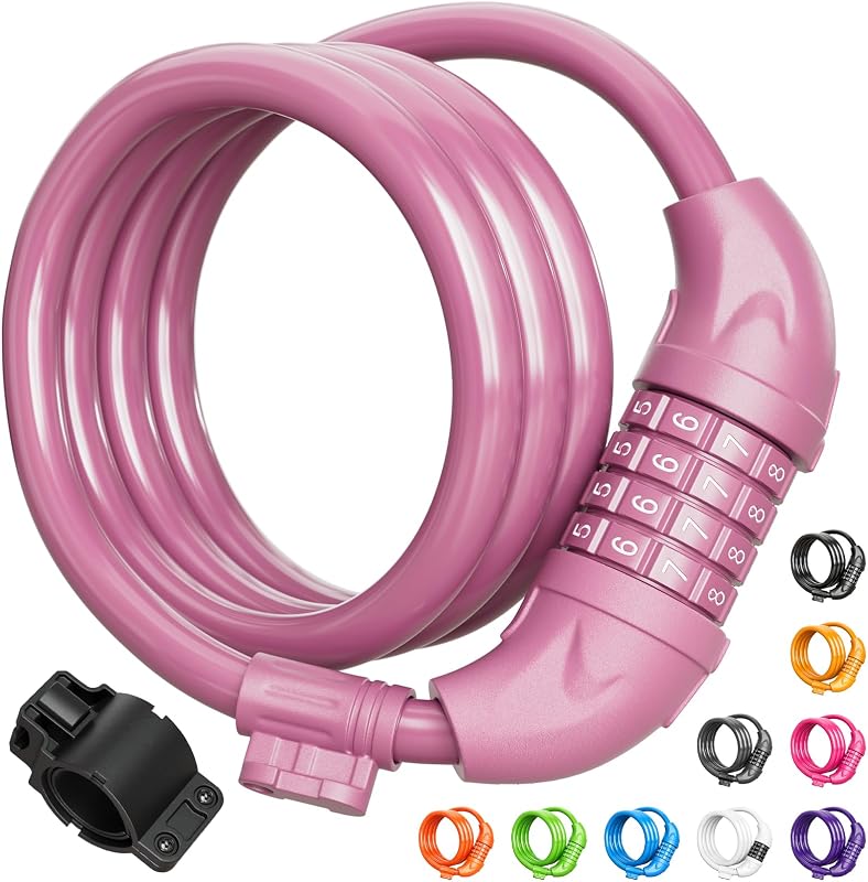 Candado para bicicleta, candado para bicicleta, candado de cable de 4 pies, combinación de candado para bicicleta reajustable de 1/2 pulgada con soporte de montaje, accesorios para bicicleta, scooter eléctrico, motocicleta