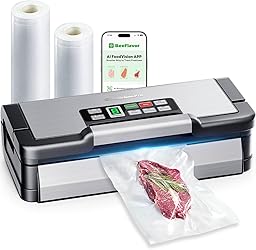 95kPa Vacuum Sealer Machine with AquaLock Technology, for Moist Seals, 2X Seal & 130W, Fully Automatic Food Sealer, Built-In Cutter, Bag Storage & Hose, Precision Sealing, 2 Bag Rolls,Stainless Steel