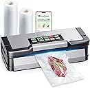 95kPa Vacuum Sealer Machine with AquaLock Technology, for Moist Seals, 2X Seal & 130W, Fully Automatic Food Sealer, Built-In Cutter, Bag Storage & Hose, Precision Sealing, 2 Bag Rolls,Stainless Steel