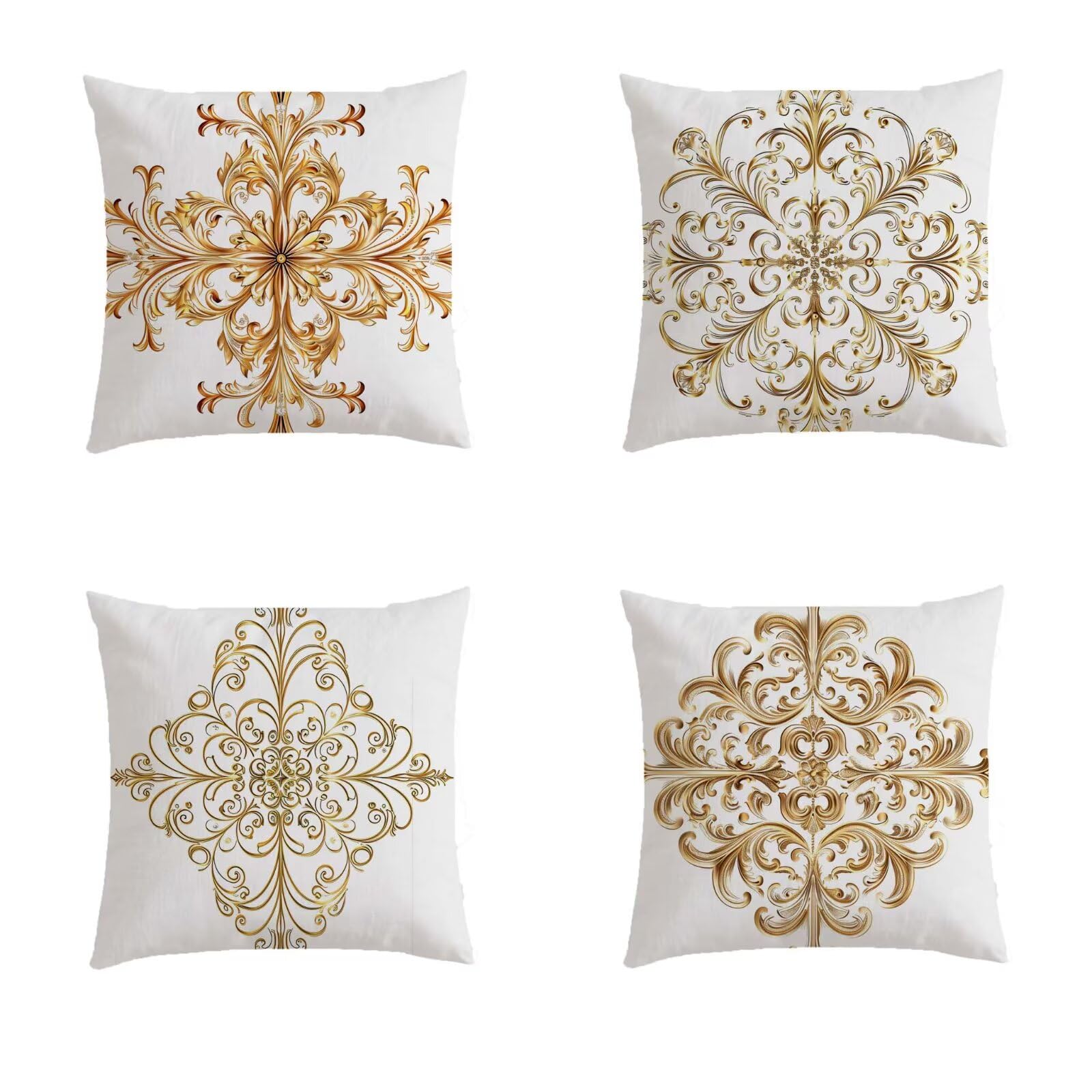 Housse de coussin salon de jardin exterieur 70x70 : lot de 4 taies bohèmes dorées