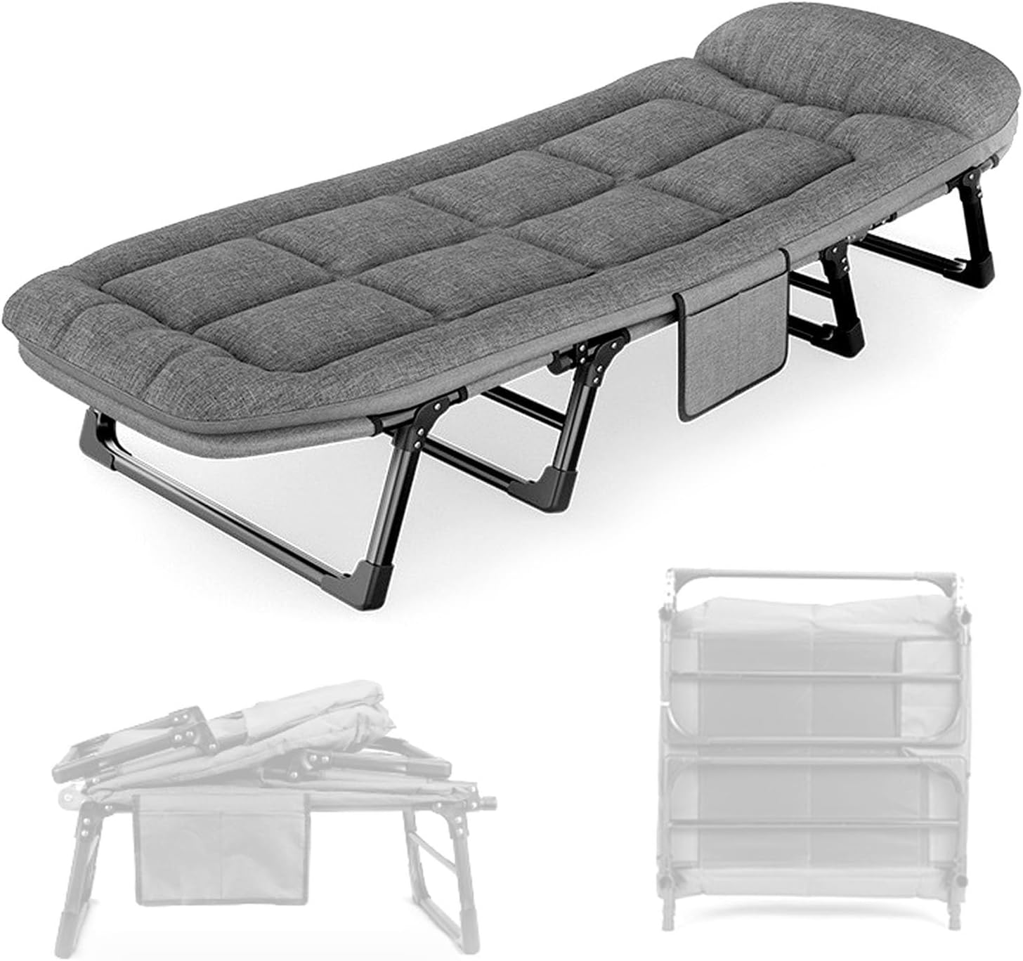 Camp Beds for Adults Duty Folding Single Guest Bed with Mattress 6 Adjustable Levels Folding Camp Bed Single Folding Bed Duty Portable Camp Bed for Outdoor Travel Home Office Nap(180x60x30cm)