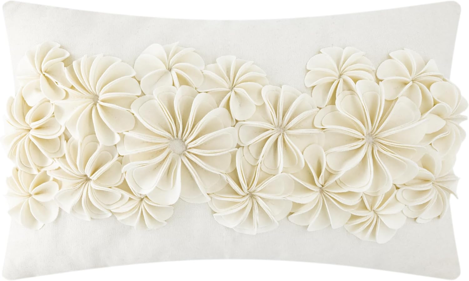 KINGROSE 3D Handmade Flowers Decorative Throw Pillow Cover Solid Velvet Artistic Cushion Covers Home Decor Pillow Case for Sofa Couch Chair 12 x 20 Inches Cream Velvet