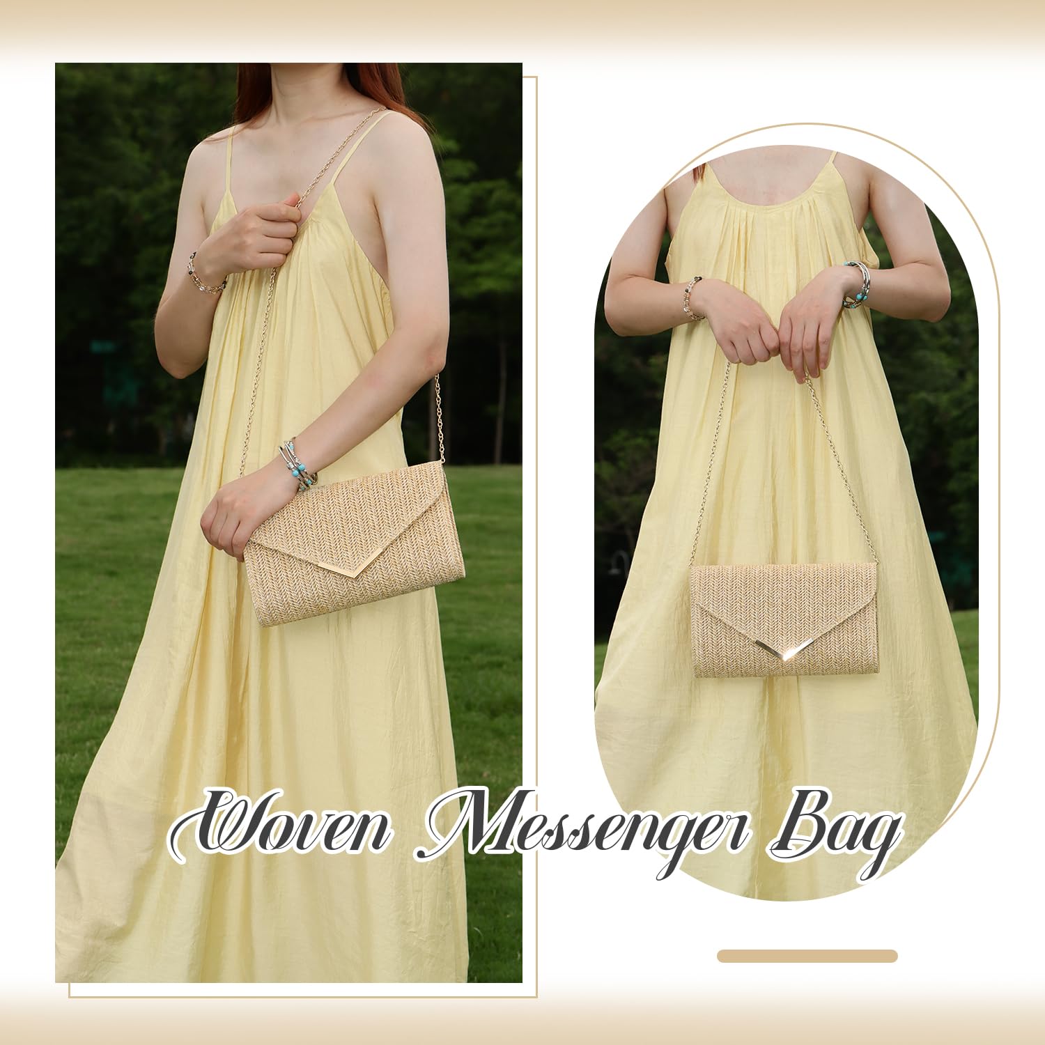 LHHMZ Pochette en paille pour femme Pochette en rotin et raphia Sac à main de plage tissé Pochette de fête de voyage de mariage