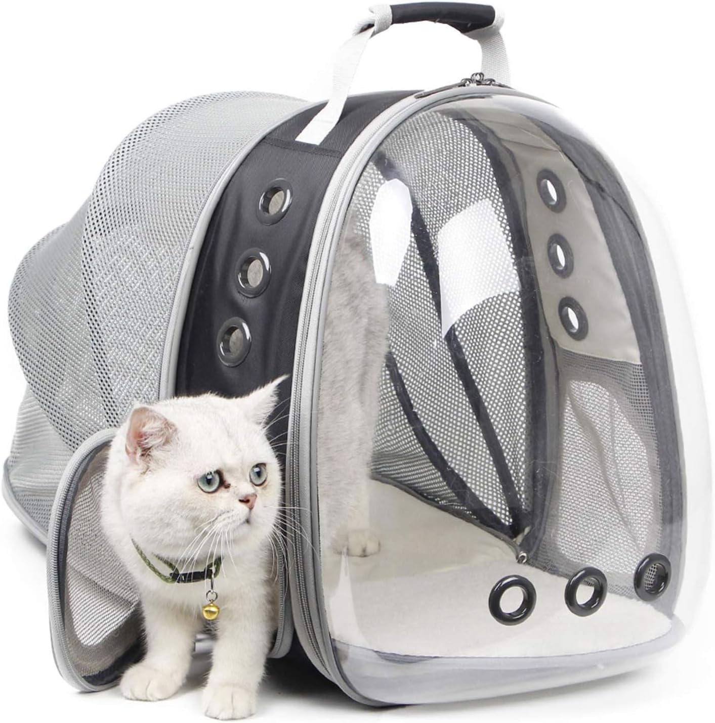 Cat Travel Backpack Carrier, Fit up to 12 lbs, Space Capsule Bubble Window Pet Carrier Backpack,Airline-Approved, Designed for Travel, Hiking, Walking & Outdoor Use (Black, Back-Extension)