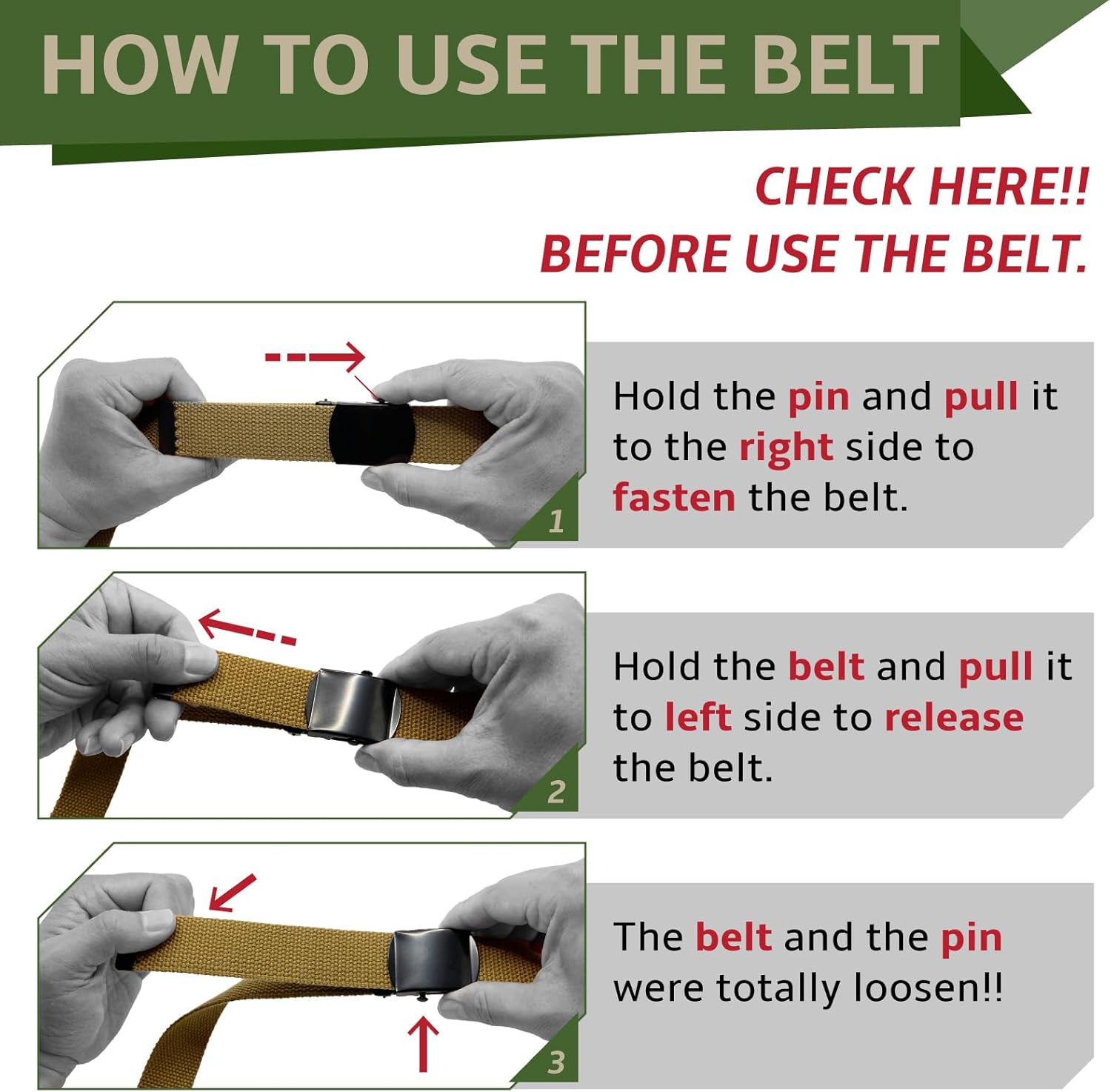 Canvas Belt Web Belt Military Belt Golf Belt with Antique Brass Buckle and Tip Waist Size Up to 45" Long - Image 6