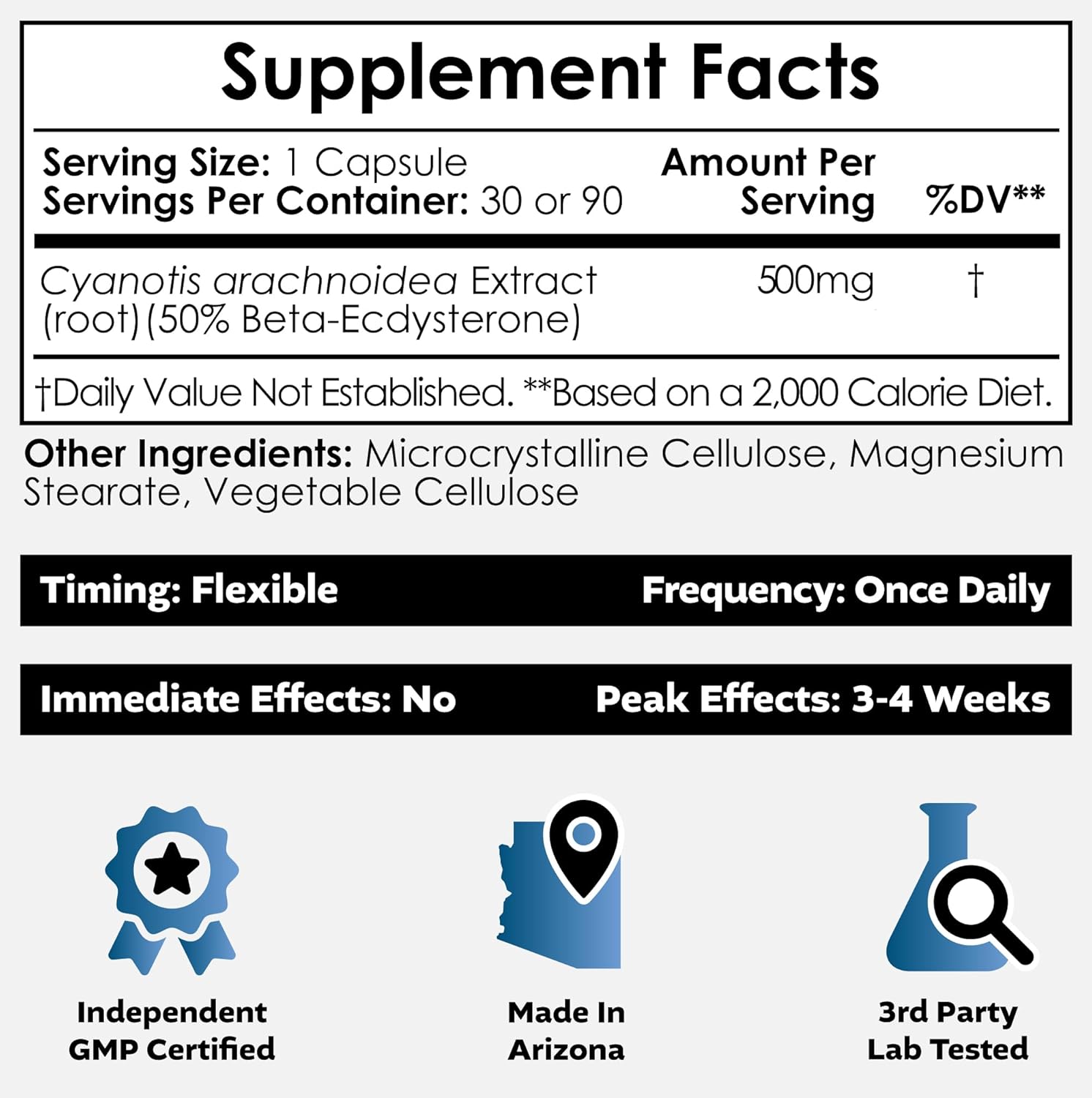 Nootropics Depot Beta Ecdysterone/20-Hydroxyecdysone 50% Tablets | 500mg | Cyanotis Arachnoidea Extract | Phytoecdysteroid | 30 Count - Image 5