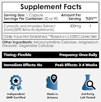 Nootropics Depot Beta Ecdysterone/20-Hydroxyecdysone 50% Capsules | 500mg | Cyanotis Arachnoidea Extract | Phytoecdysteroid | 30 Count