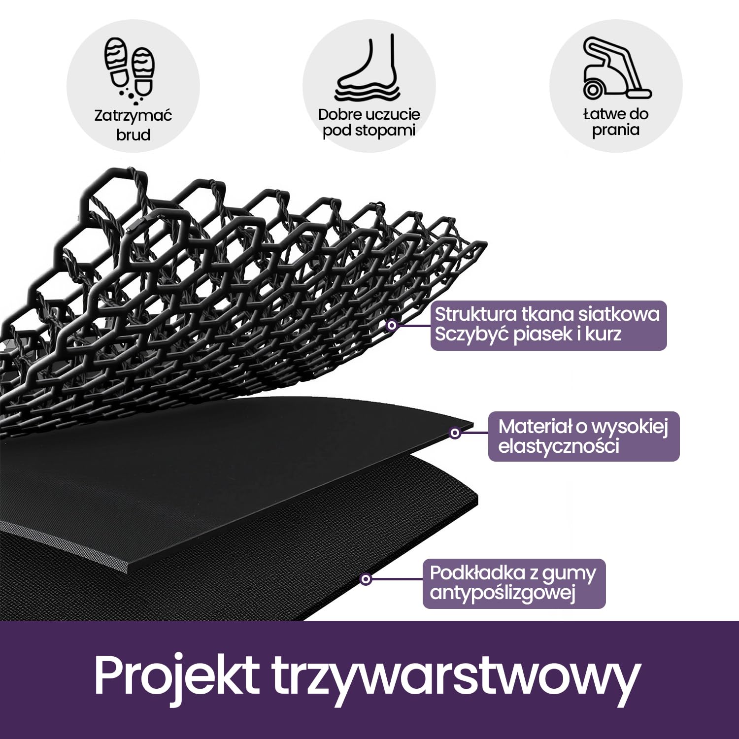 DEXI Wycieraczka pod drzwi wejściowe, 43 x 76 cm, antypoślizgowa mata na drzwi, antypoślizgowa, do użytku wewnątrz i na zewnątrz, nadaje się do prania, ciemnoszara | Odporny na kurz, odporny na zabrudzenia, niski profil, do drzwi, ogrodu i podwórza