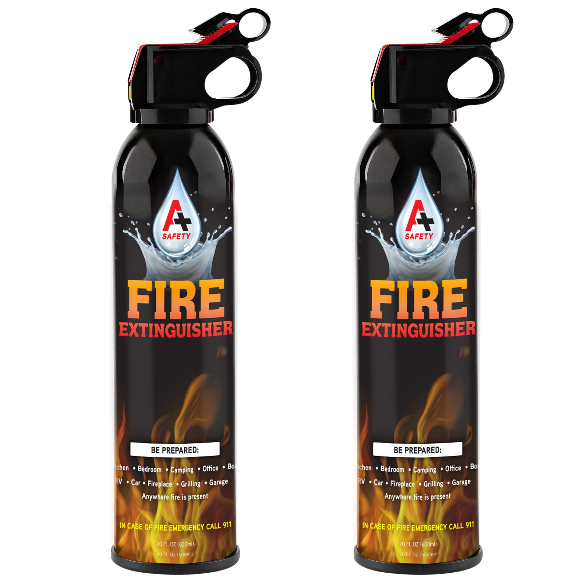 Portable Fire Extinguisher | 6-in-1 Small Fire Extinguisher for Home, Garage, Kitchen, Car | For Electric, Textile and Grease Fires | Non-Toxic, Easy Clean | Wall Mount Incl (2PK)