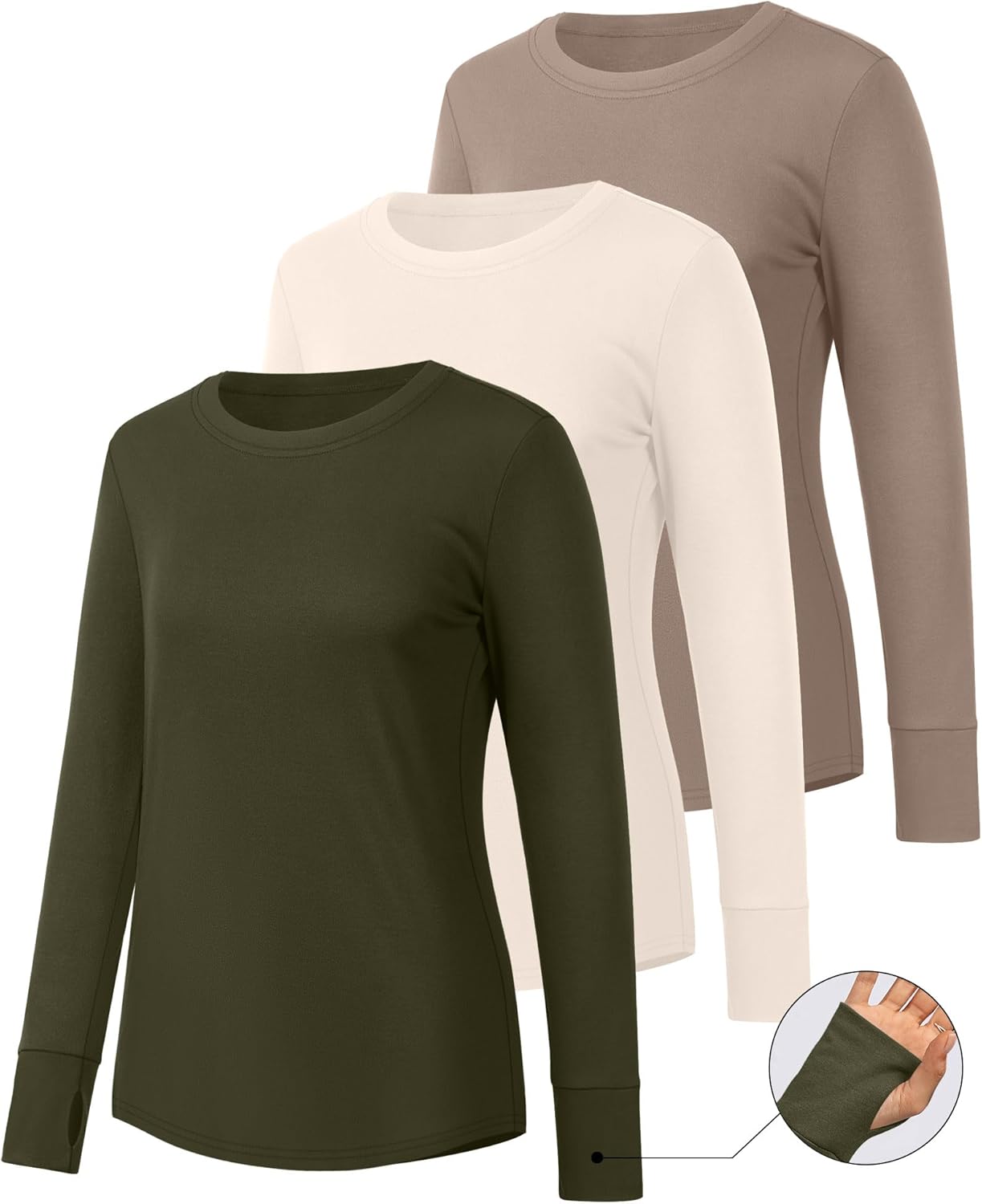 Huukeay 3 Pack Women's Long Sleeve Shirts with Thumb Holes, Cotton Casual Crew Neck Tunic Tops Fall Loose Y2k Trendy Outfits - Image 3