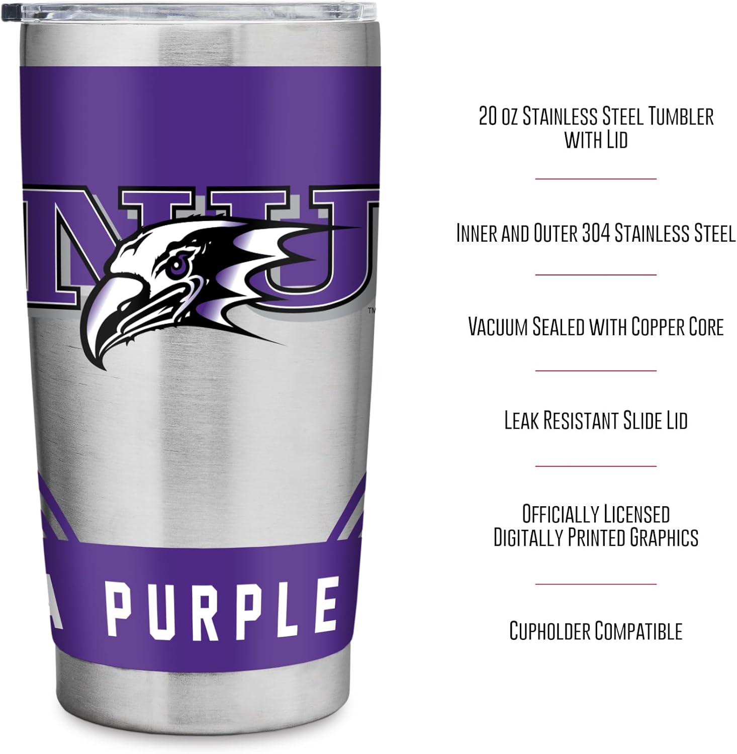Rico Industries NCAA Niagara Purple Eagles Standard 20oz Stainless Steel Tumbler with Lid - Great For Coffee, Tea, Water or Cocktails - Image 7