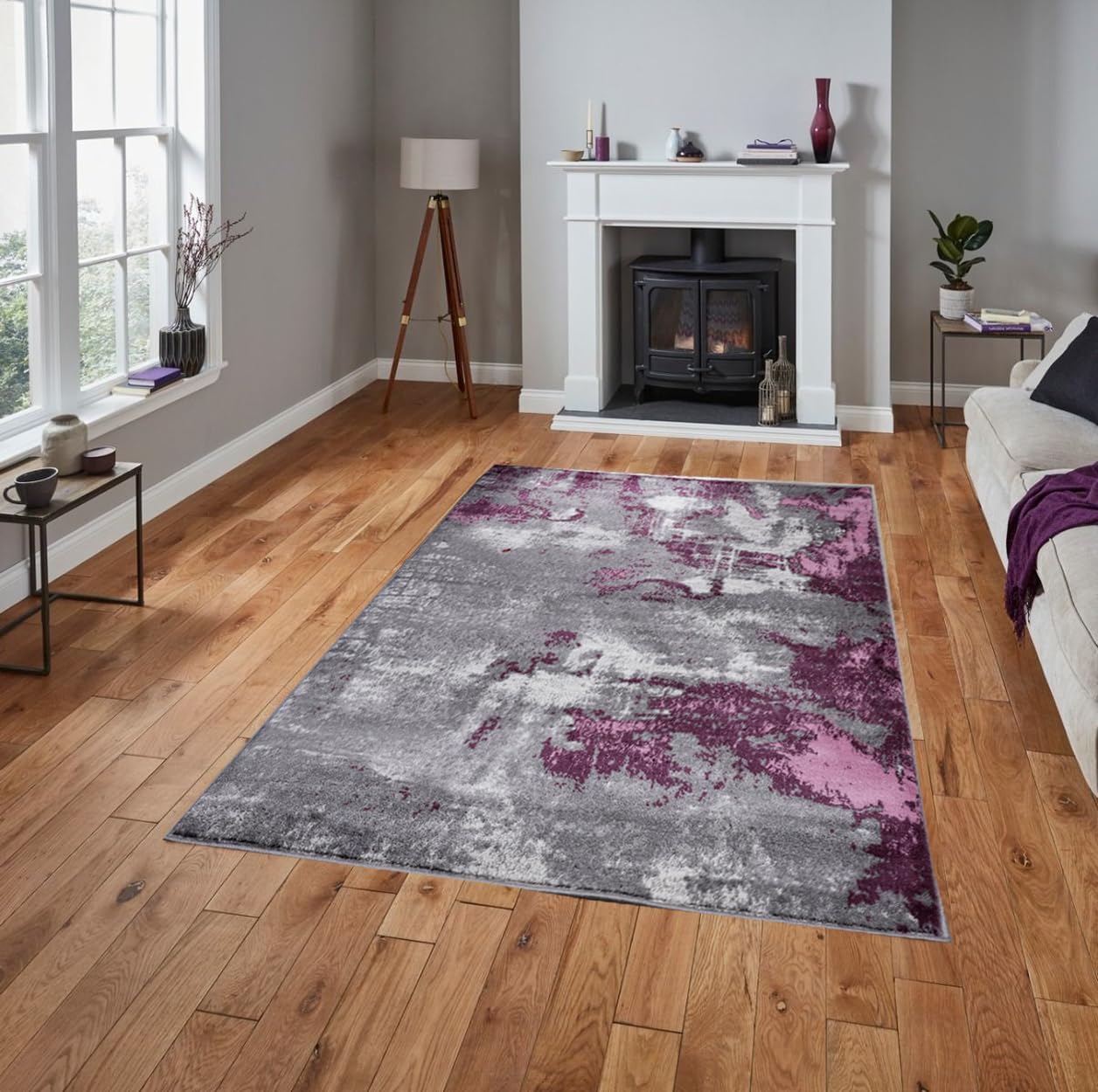 The Rug House Milan Purple, Black & Grey Patchwork Hall Runner Rugs ...