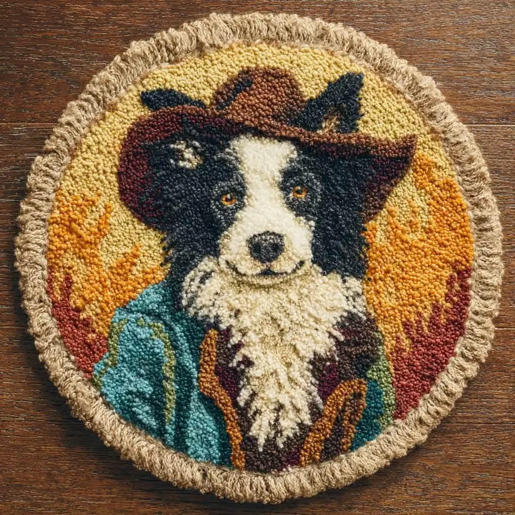 Round Latch Hook Rug Kits Collie For Adults And Starter 50*50Cm