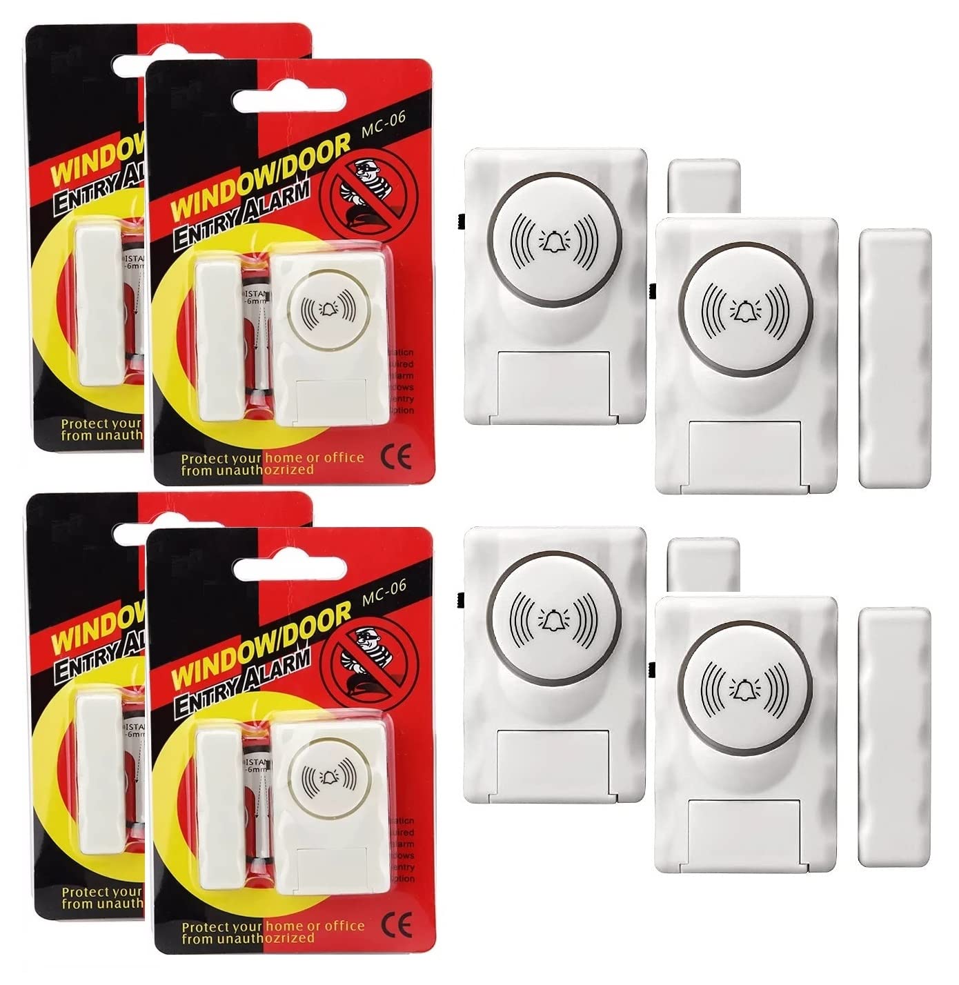 Window Door Entry Alarm System (MC06-1) - Pack of 4 - Magnetic Sensor and Loud Sound Siren, Anti Theft System for Home & Office