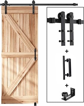 EaseLife 4 FT Sliding Barn Door Track and Handle Hardware Kit, Straight Pulley,Slide Smoothly Quietly,Easy Install 4FT Track Kit for 24" Wide Single Door