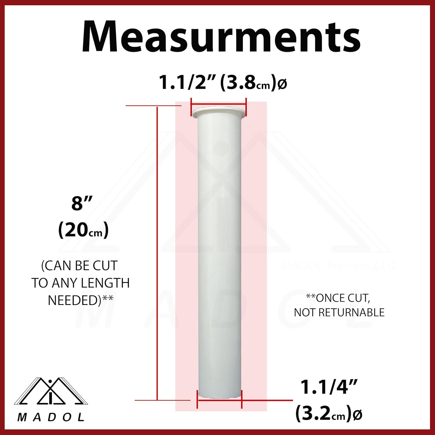 Sink Tailpiece Pipe 1-1/4 inch x 8 inch, Tubular White Plastic Plumbing Fitting with Flanged Lip, Drain Connections for Kitchen, Bathroom, Laundry Sinks [MADOL]