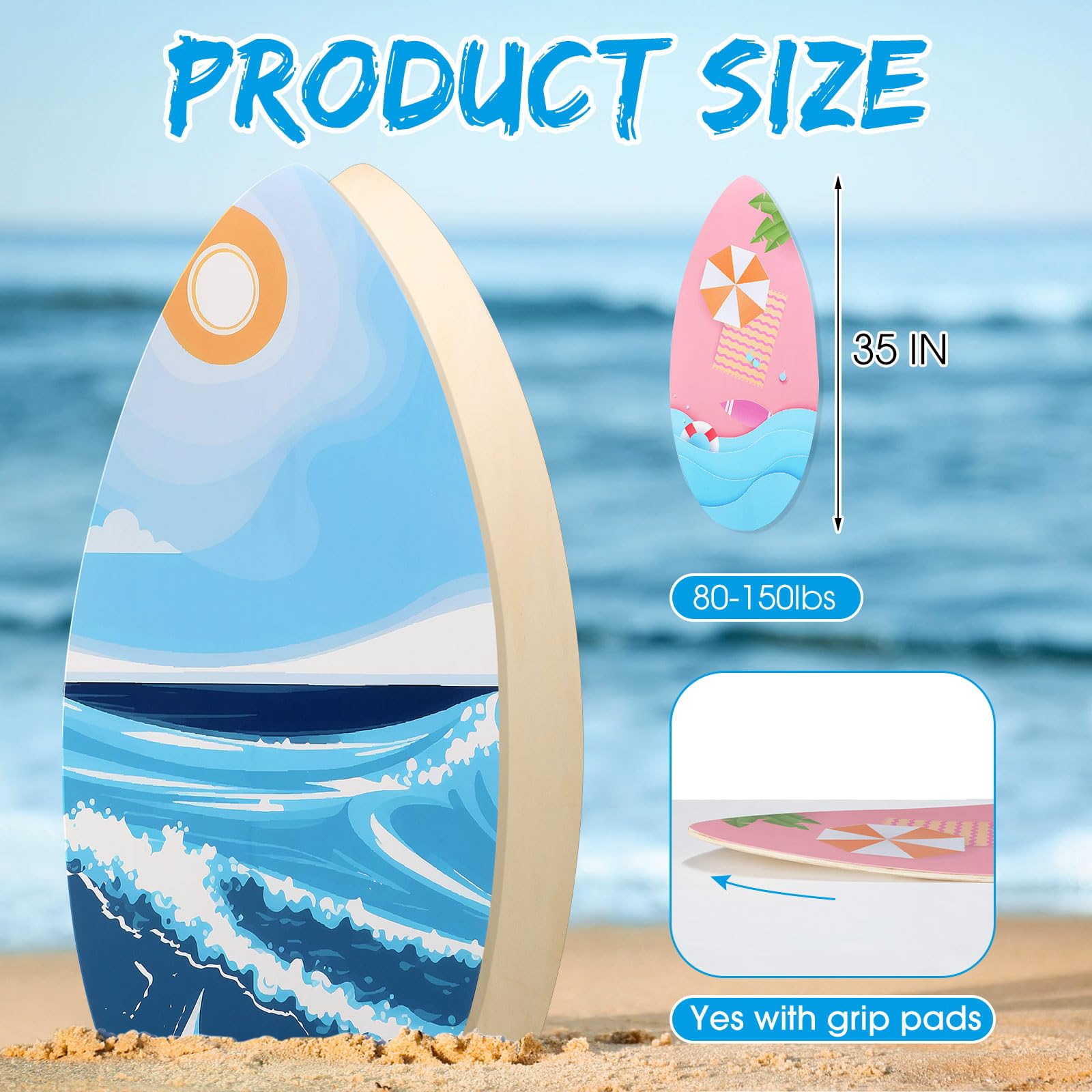 2 Pack 35 Zoll Skimboard mit Hochglanzmantel Holz Skimboards Strand Skimboard für Anfänger, Jugendliche und Erwachsene