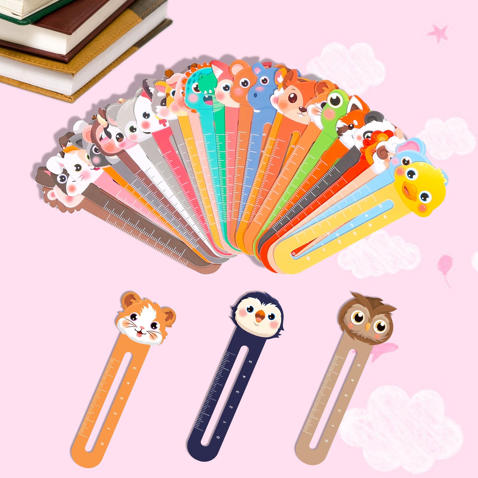 Marcapáginas Animales para Niños Lindos Clip Bookmark Regla 30 Piezas