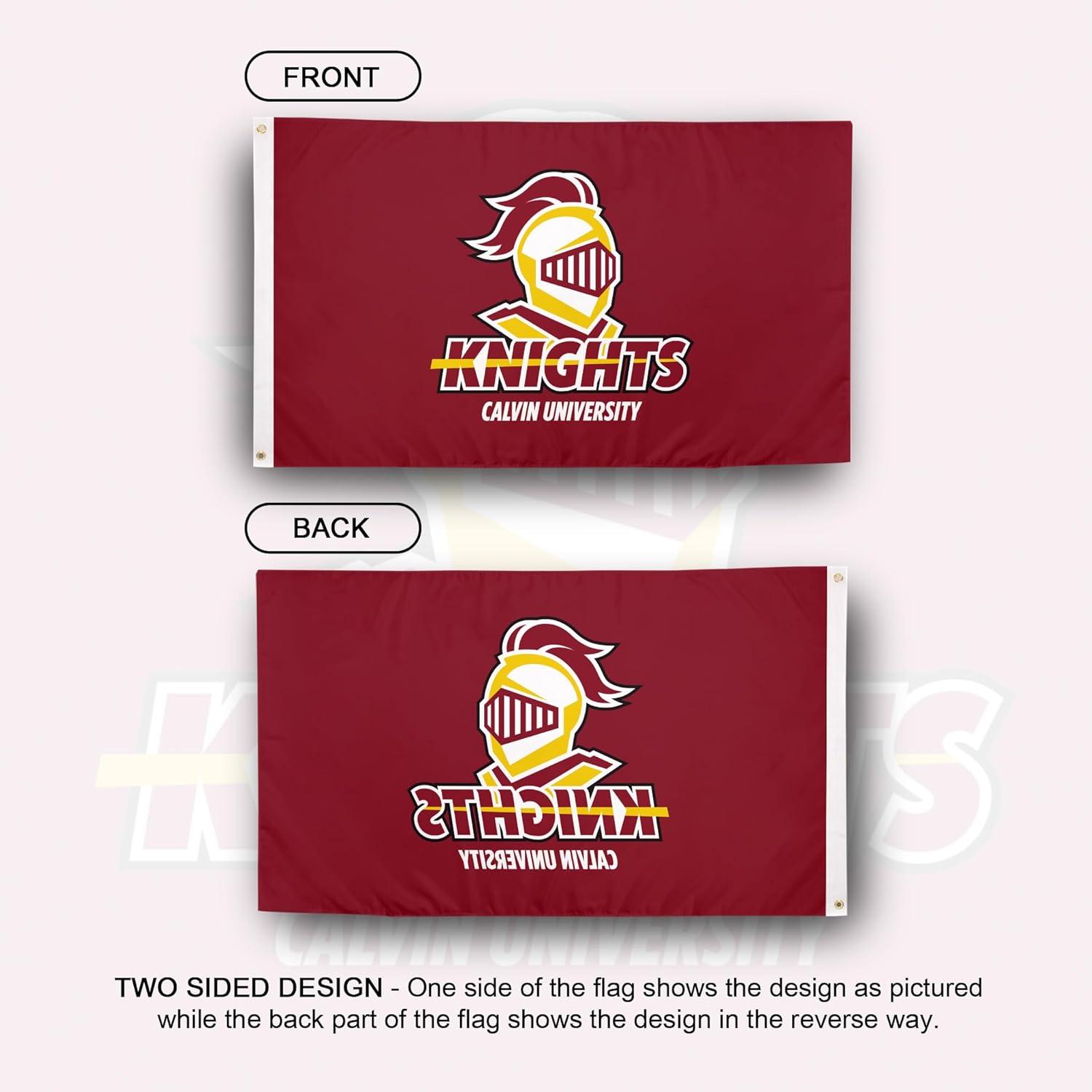 Desert Cactus Calvin University CU Flag - 3 x 5 Feet Knights Banner, Indoor/Outdoor Durable Fabric, 100% Polyester Design (Style 1) - Image 2