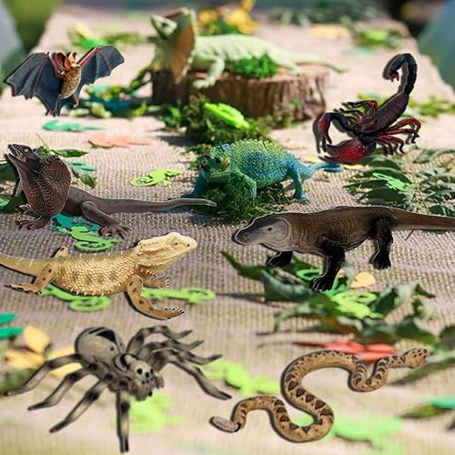 Miniatura 7 de Gemini&Genius 7 piezas de juguetes de reptiles para niños, anfibios, animales del desierto, juguetes con Komodo dragón, lagarto, serpiente, araña,