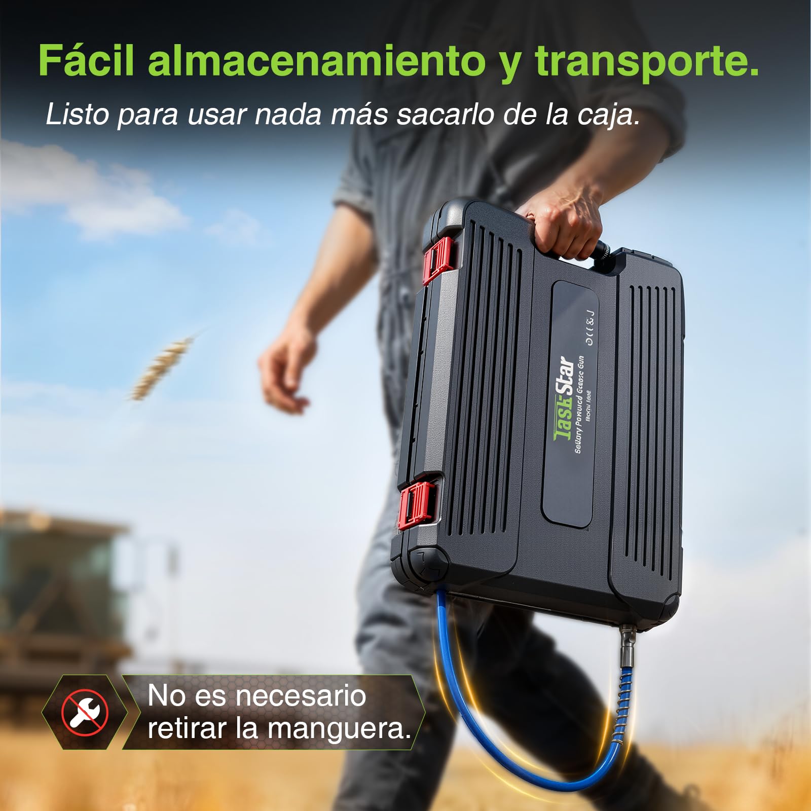 TaskStar Engrasadora Bateria de Alta Eficiencia: 10000 PSI Pistola de Engrase con 2*Baterías de 2,0 Ah, Boquilla Engrasadora de Desenganche Rápido, para Agricultores y Propietarios de Equipos