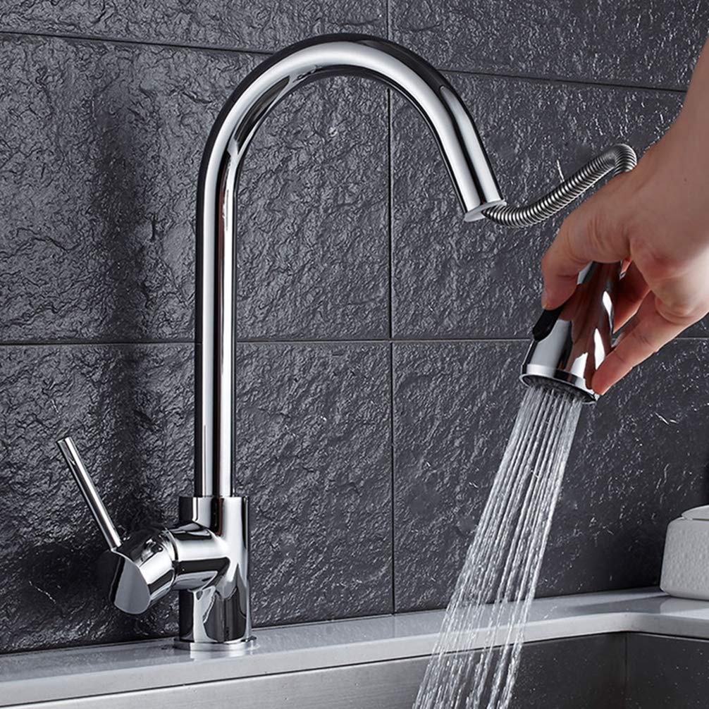 Brass Kitchen Chrome Faucets Hot and Cold Water Tap Sink Faucet Taps Mixer with Pull Down Shower Head,Chrome