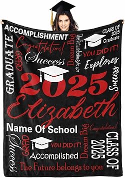 Personalized Graduation Gifts Blanket with School Name,Custom Class of 2025 Graduation Blankets Customized Grad Throw Blanket Graduation Gifts for Her Him High School College
