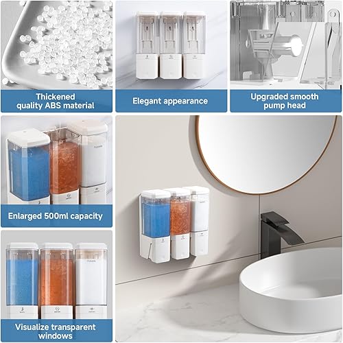 Miniatura 4 de Dispensador de champú y acondicionador montado en la pared, dispensador de jabón de ducha sin taladro, fácil instalación, dispensador de champú para