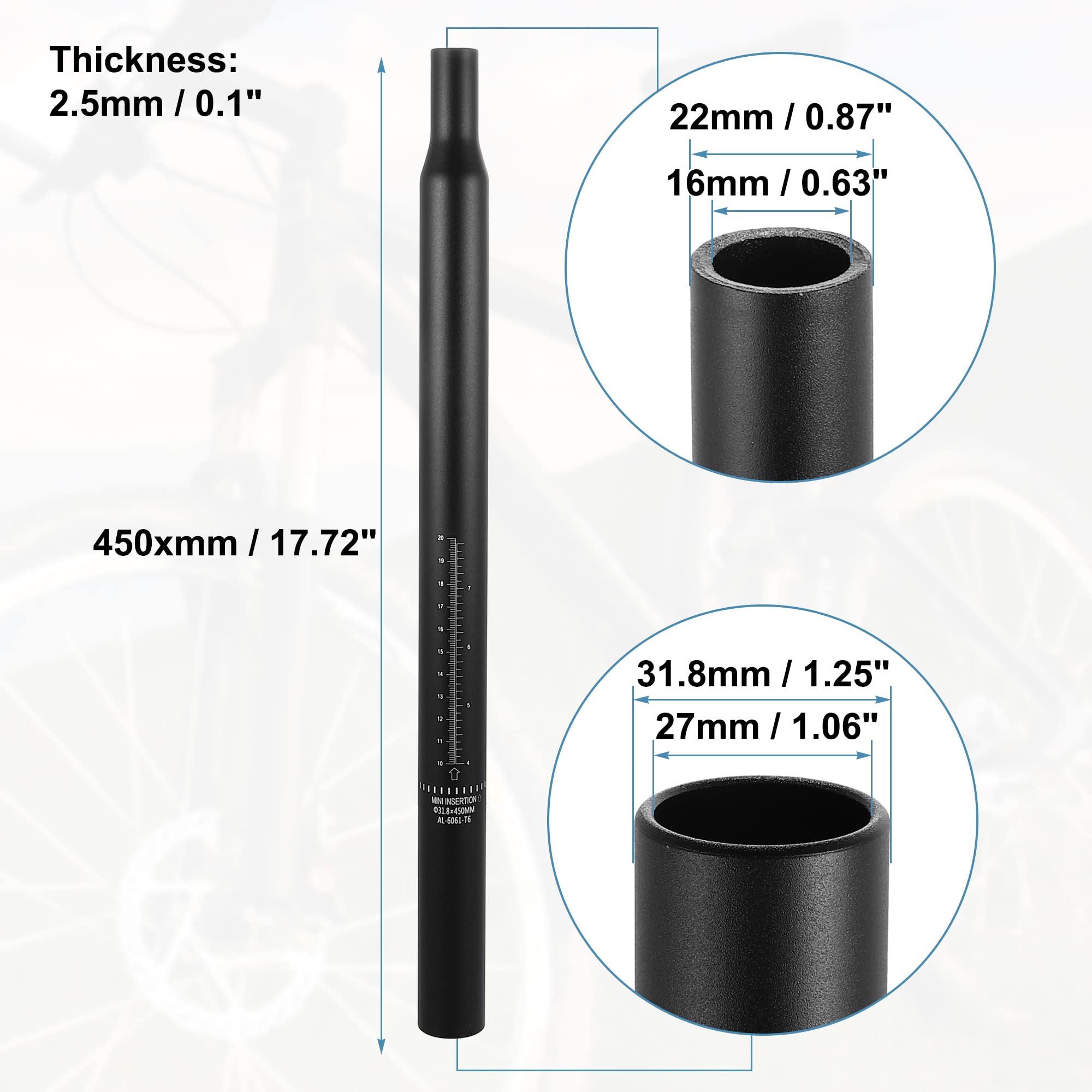 X AUTOHAUX 31.8x450mm Bicycle Seat Post Aluminum Alloy with Scale Mark Black - Image 3