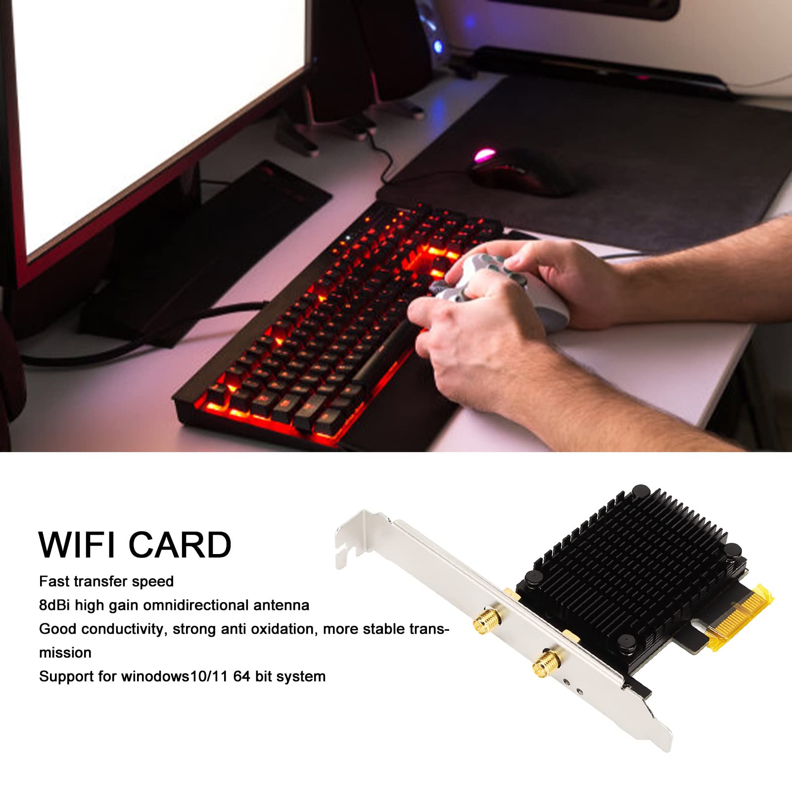 Scheda WIFI 6, Supporto 2.4G 5G 6G Tri Band, Trasmissione 5400MBps, Antenna Omnidirezionale ad Alto Guadagno 8Dbi Compatibile con Interfaccia PCI e X4 X8 X16 per L Sistema Winodows10 11 64