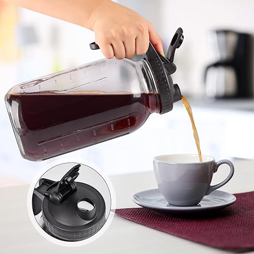 Miniatura 3 de Cafetera helada en tarro de cerveza fría, vidrio duradero, 64 onzas (2 cuartos de galón1.9 litros), con asa y filtro de acero inoxidable para café