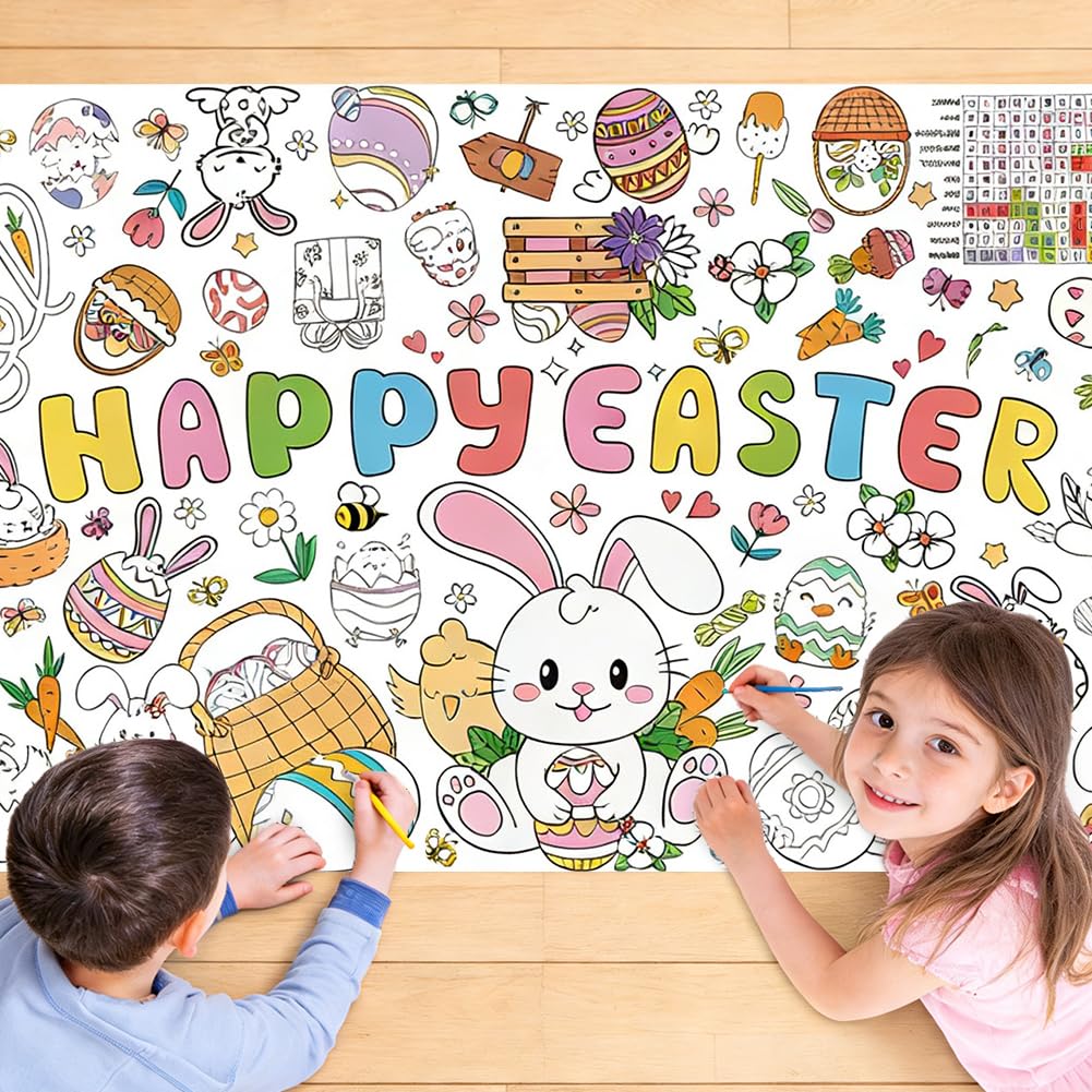 Yontree Easter Coloring Tablecloth for Kids, 31 x 72 Inch Easter Crafts for Teaching Activities, Coloring Poster Banner Gifts for Easter Classroom Crafts Activities