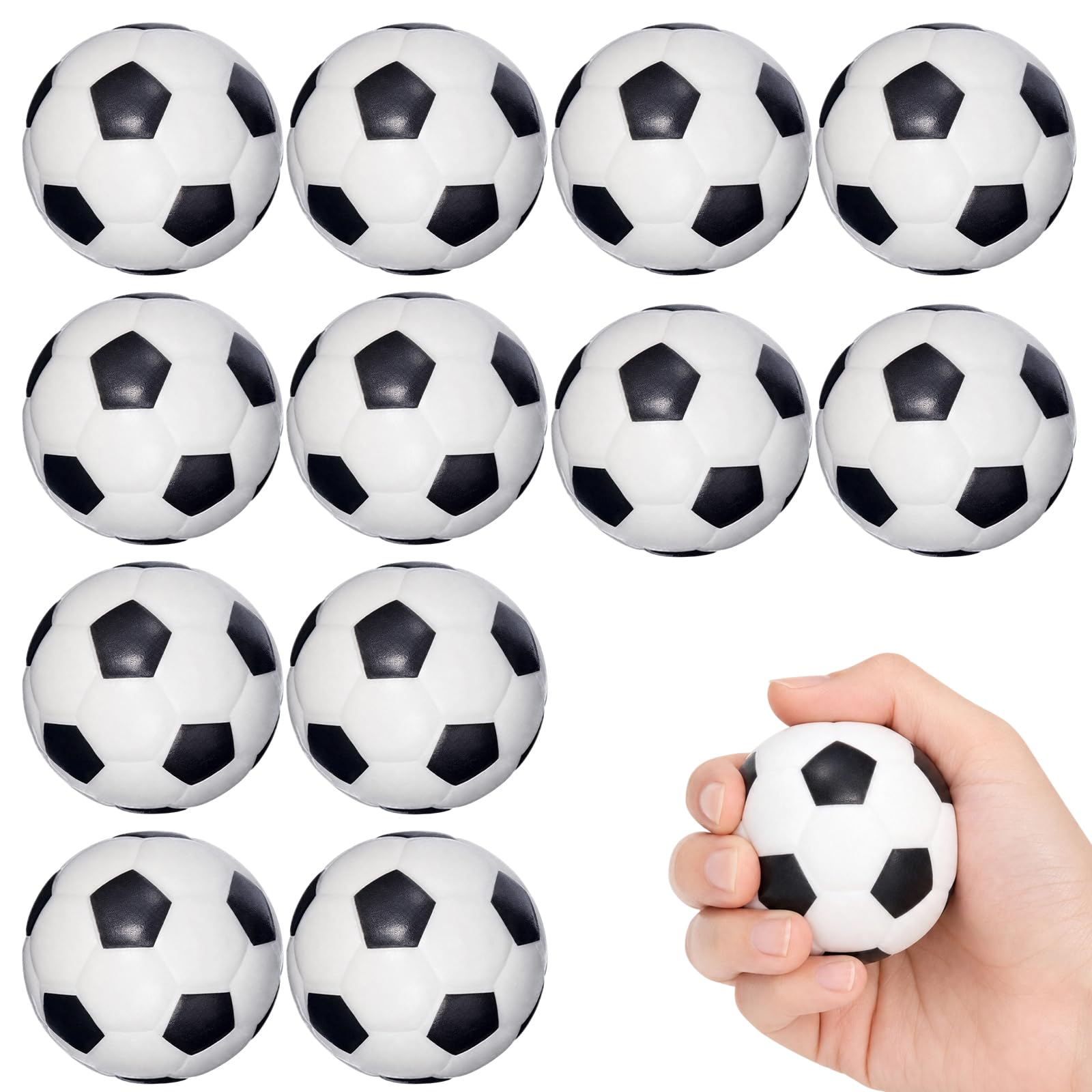12 PCS Football Squishy, Stress Balls Fidgets, Mini Football Hand Exercise Toys, Office Desk Tools, 4 Cm Squeeze Balls for Students and Sports Enthusiasts, Party Favours and Team Building Activities