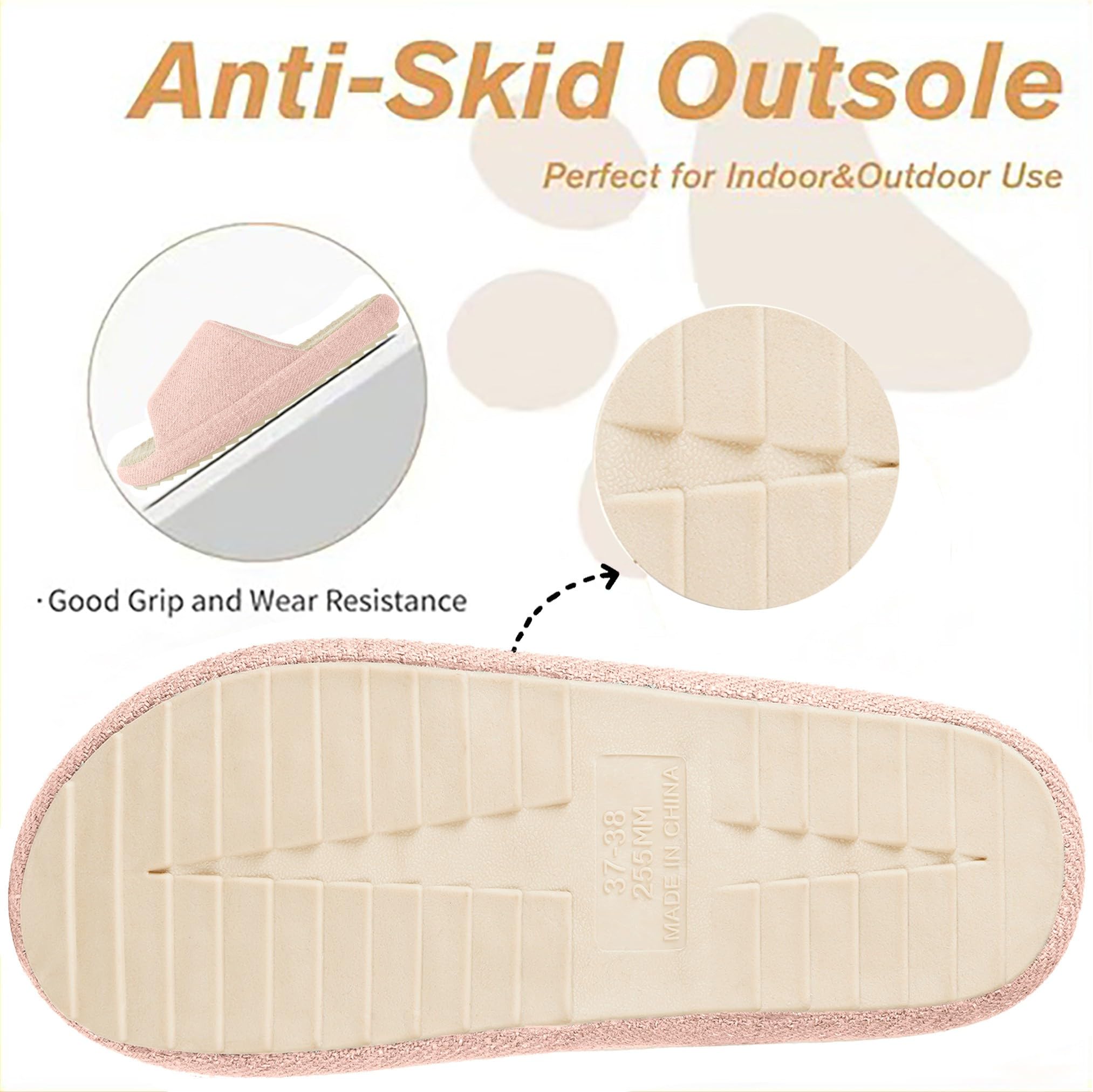 Zapatillas de Estar en Casa Mujer Pantuflas de Lino Antideslizantes Planas Espuma de Memoria Suave Cuatro Estaciones Slippers — view 6