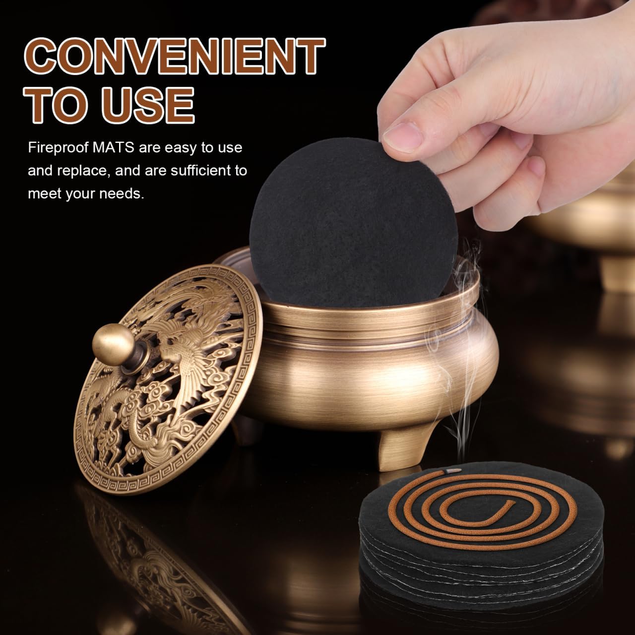 VILLCASE Incense Burner Accessories 8 Pack Fireproof Insulation Mat Round 3.34 inch Heat-Resistant Censer Fireproof Pads for Incense Cone Burner Tabletop Protection Home Fragrance Use