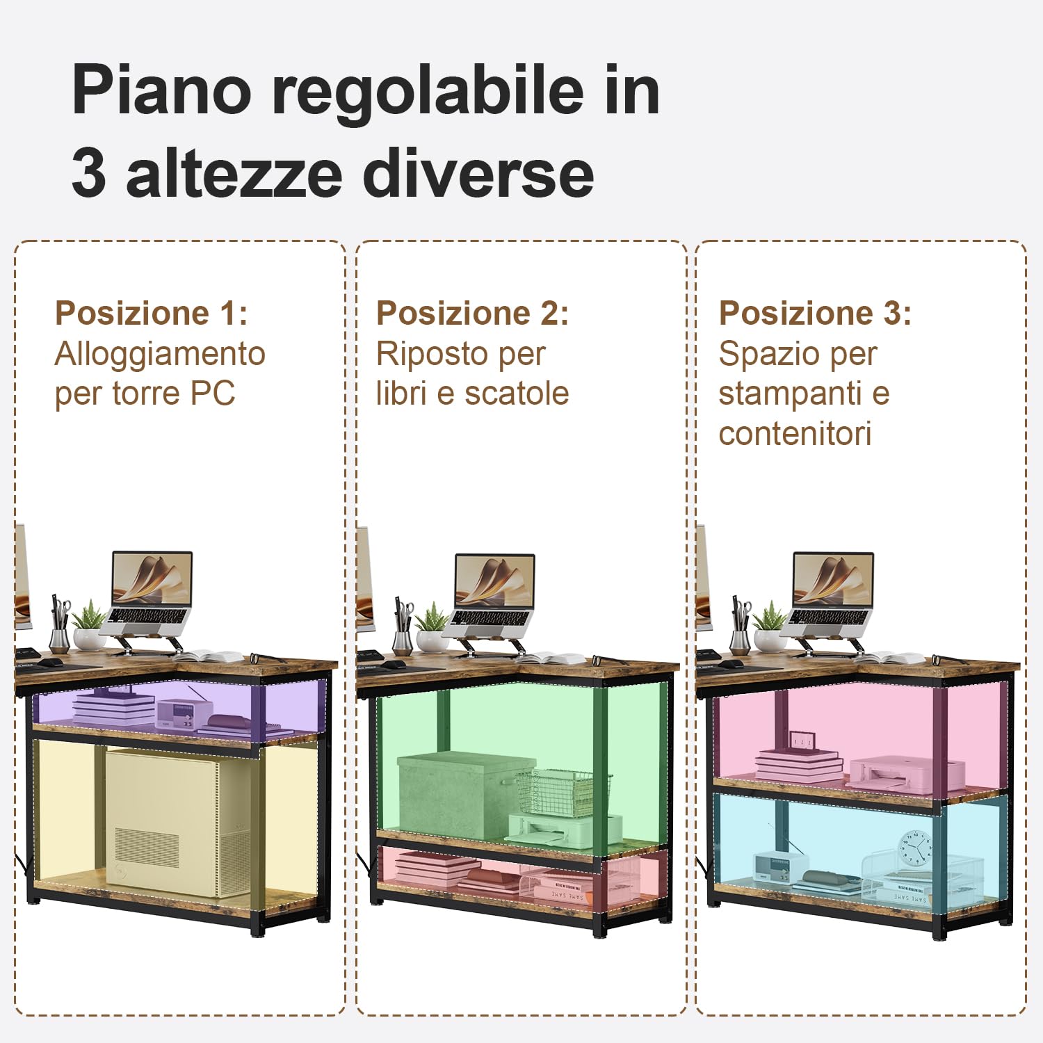 JUMMICO Scrivania Angolare Compatta a Forma L 100 x 80 cm Marrone | con Ripiano Portaoggetti, Tavolo Multiuso per Casa e Ufficio, Finitura Rovere Vintage, Tavola in legno, Telaio in Metallo