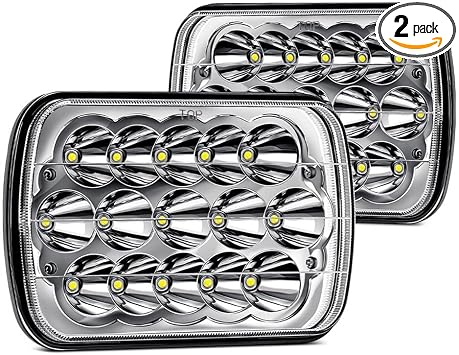 7x6 Chrome LED Headlights,H6054 Head Lights Dual High/Low Beam Sealed Beam Conversion Kit,6500K Cold White,Plug and Play,IP68 [DOT Approved] Compatible with JEEP Wrangler YJ Cherokee XJ